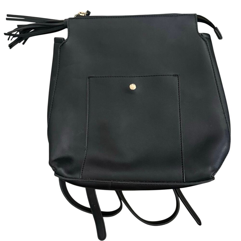 SOLE SOCIETY Faux Leather Backpack tassel Black gold Nordstrom's clean aesthetic